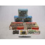 Three vintage cased matching Ideal military Motorific Trucks, along with two boxed Life-Like Hobby