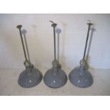 Three matching Crysteel grey enamel industrial light shades