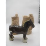 A Beswick Shire Horse and two Berleigh Ware reproduction jugs of "Old Feeding Time" by Samuel