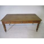 A pine farmhouse table with three drawers either side - replacement top, height 75cm, length