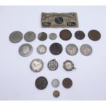 A small collection of coinage including a Victorian Gothic Florin, George III half crown,