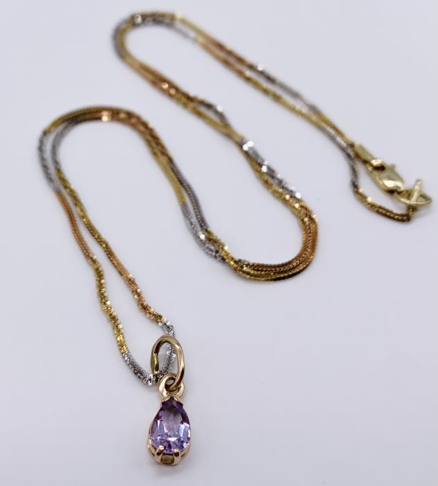 An amethyst pendant set in 14ct gold along with a fine 14ct gold chain - Image 2 of 2