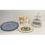 A collection of various pottery etc including a Shelley vase, Royal Doulton cake stand, Cloisonne