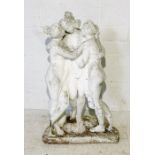 A painted concrete statue of three semi-nude ladies - height 82cm