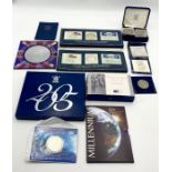 A collection of various commemorative coinage including a quantity of silver, includes two