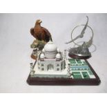 A Lenox model of the Taj Mahal along with a pewter model of "Eagle Sunrise" and another eagle
