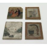 Four Chinese double sided hand painted tiles
