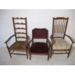 Two Edwardian high backed chairs plus one other.