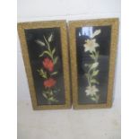 A pair of Victorian floral embroideries in gilt frames, 58.5cm x 23cm
