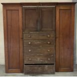 A Victorian triple wardrobe with central linen press and five drawers - no base A/F
