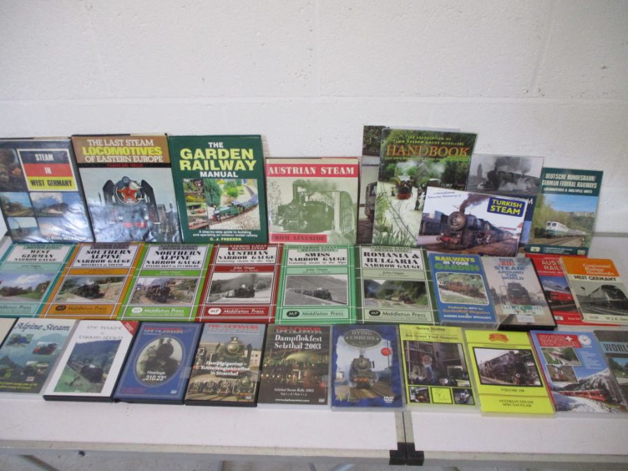 A collection of mainly European railway related books, DVD's, magazines and VHS video's etc