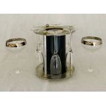 Vintage ice bucket with six champagne flutes along with two others