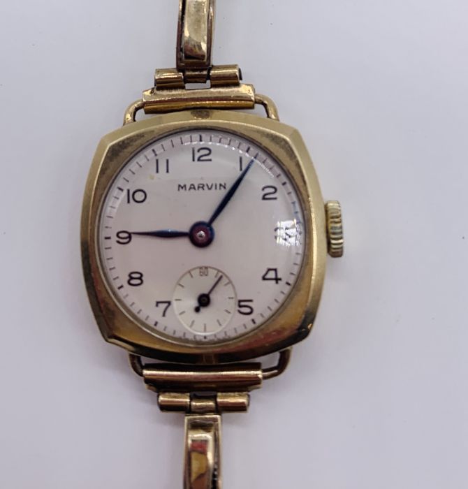 A Marvin 9ct gold ladies watch with 9ct strap- total weight including movement 16.3g - Image 3 of 3