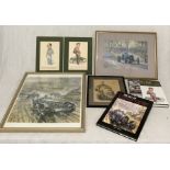 A collection of motor racing memorabilia including a limited edition print by Gordon Crosby no 203/
