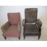 A Victorian arm chair and an Edwardian salon chair