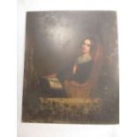 A Victorian oil on board of a lady seated reading a book, 61cm x 51cm