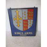 A metal framed double sided Kings Arms (Horsham) pub sign