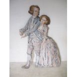 A hand painted wooden cut out of classical dressed figures (possibly used on carnival float) -