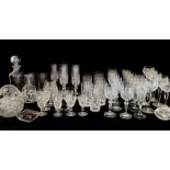 A collection of various glassware including a set of Webb Corbett sherry glasses, a Wedgwood