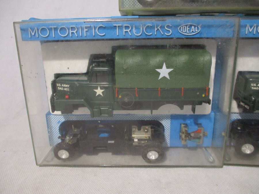 Three vintage cased matching Ideal military Motorific Trucks, along with two boxed Life-Like Hobby - Image 3 of 7