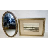 A watercolour by John Cotton signed and dated 1899 along with a gilt frame mirror
