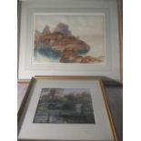 A watercolour "The Picture Book" by C E Nelson along with an unsigned watercolour of a rocky