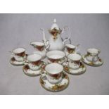 A Royal Albert "Old Country Roses" part coffee set including coffee pot, sugar bowl, two creamer/