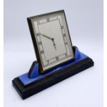 A hallmarked silver and guilloche enamel Art Deco Smiths 8 day clock