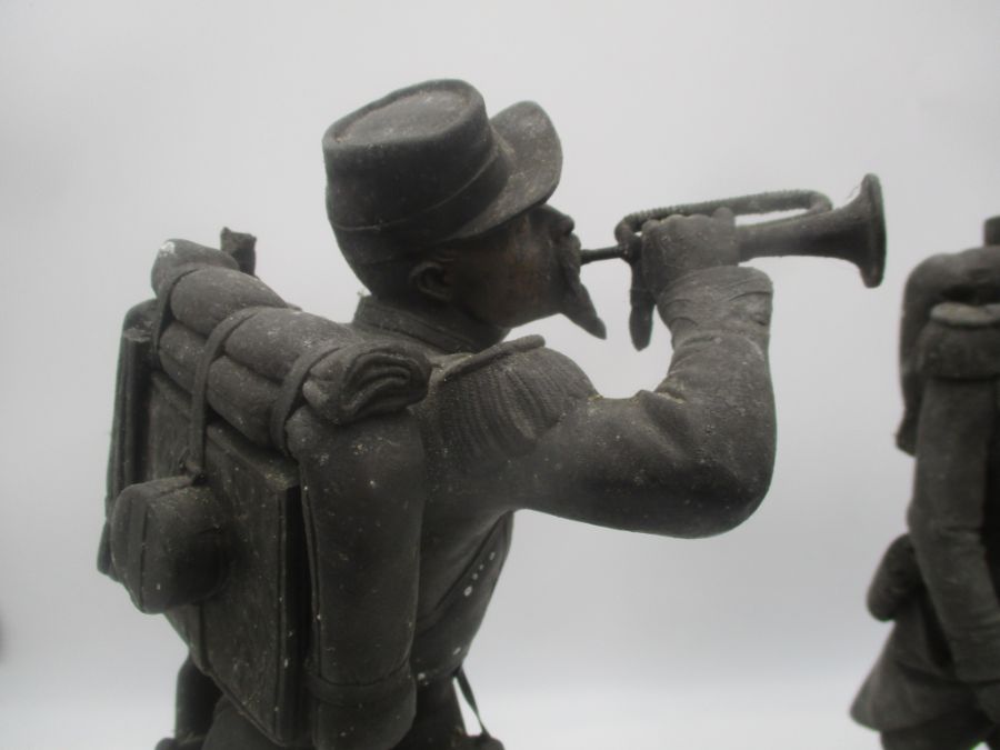 A pair of French spelter soldiers, a drummer and a bugler, height 37cm - Image 8 of 28