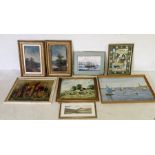A collection of various framed pictures and prints including Sandy Lines, McDowall, Peter Jones
