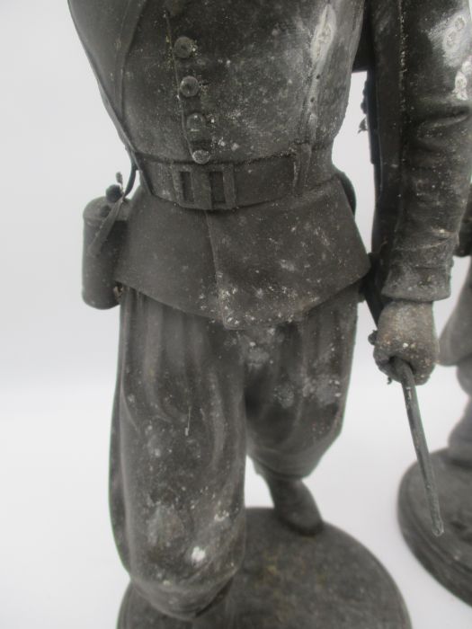 A pair of French spelter soldiers, a drummer and a bugler, height 37cm - Image 4 of 28
