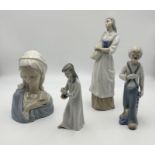 A collection of figurines including a Lladro bust of the Madonna, Casades clown etc.