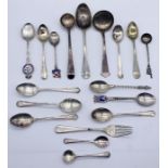 A collection of hallmarked silver spoons along with others- total weight of hallmarked silver 183.