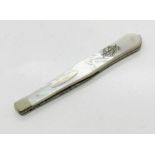 An Asprey quill cutter with mother of pearl handle