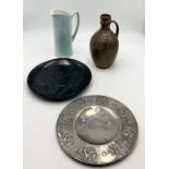 A small selection of Irish pottery etc including a "West Cork Pottery" plate, arts and crafts