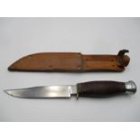 A William Rodgers "I Cut My Way" vintage knife in leather sheath