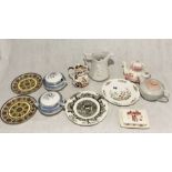 A collection of various china including a pair of 19th century Coalport plates with raised gold