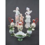 A small collection of Edwardian bisque figures, hand painted vases etc.