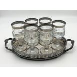 A set of six SCM rimmed goblets on a silver plated tray