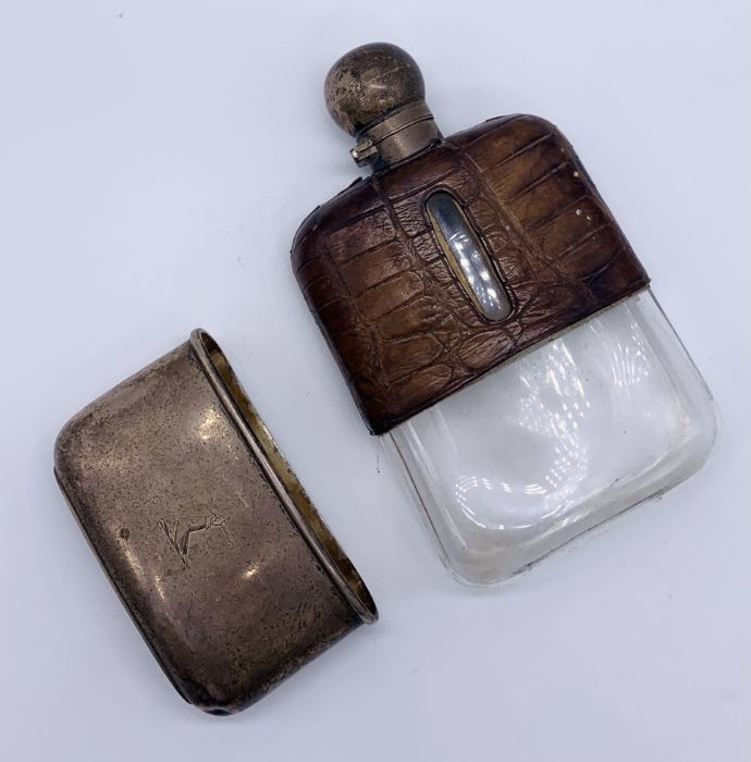 A hallmarked silver hip flask with crocodile skin cover, London 1892 - Image 4 of 4