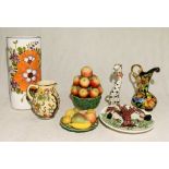 A collection of various foreign pottery etc including large Italian umbrella stand, Belgian ewer,