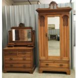 A Harris Lebus Art Nouveau satinwood wardrobe and matching dressing chest. Patent 8896-1904.