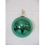 A small ( approx. 13cm diameter) green witches ball, the mount inscribed VG 1721