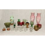 A collection of various art glass and glassware