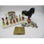 Two Beswick horses including Norman Thelwell "Kick Start", along with a Walt Disney Snow White &