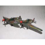 Two tin plate WW2 fighter planes, a Spitfire & Hurricane