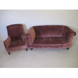 A crushed velvet two seater sofa and matching armchair