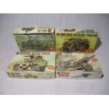 A collection of four boxed Airfix military model kits including an American M3 Lee medium tank, a