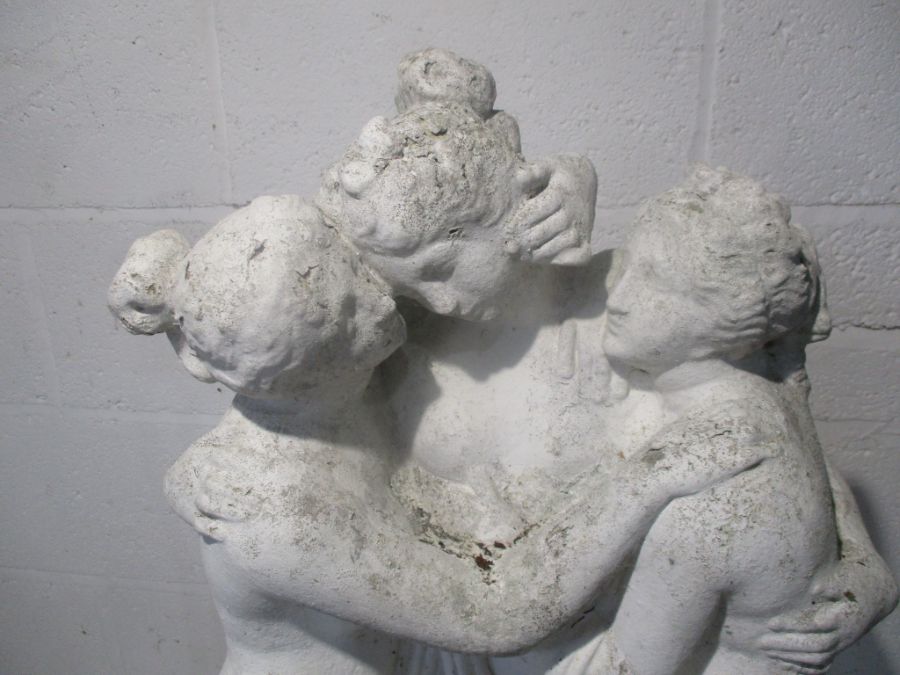 A painted concrete statue of three semi-nude ladies - height 82cm - Image 5 of 8