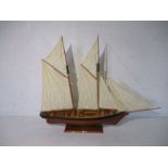 A model of a sailing Ketch, overall height 98cm